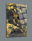 Mermer Desen-2 3'lü Set Cam Tablo with gold and black abstract design, crafted from durable tempered glass.