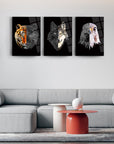 Kaplan-Kurt-Kartal 3'lü Set Cam Tablo; modern tasarımla ev dekorasyonu için ideal.