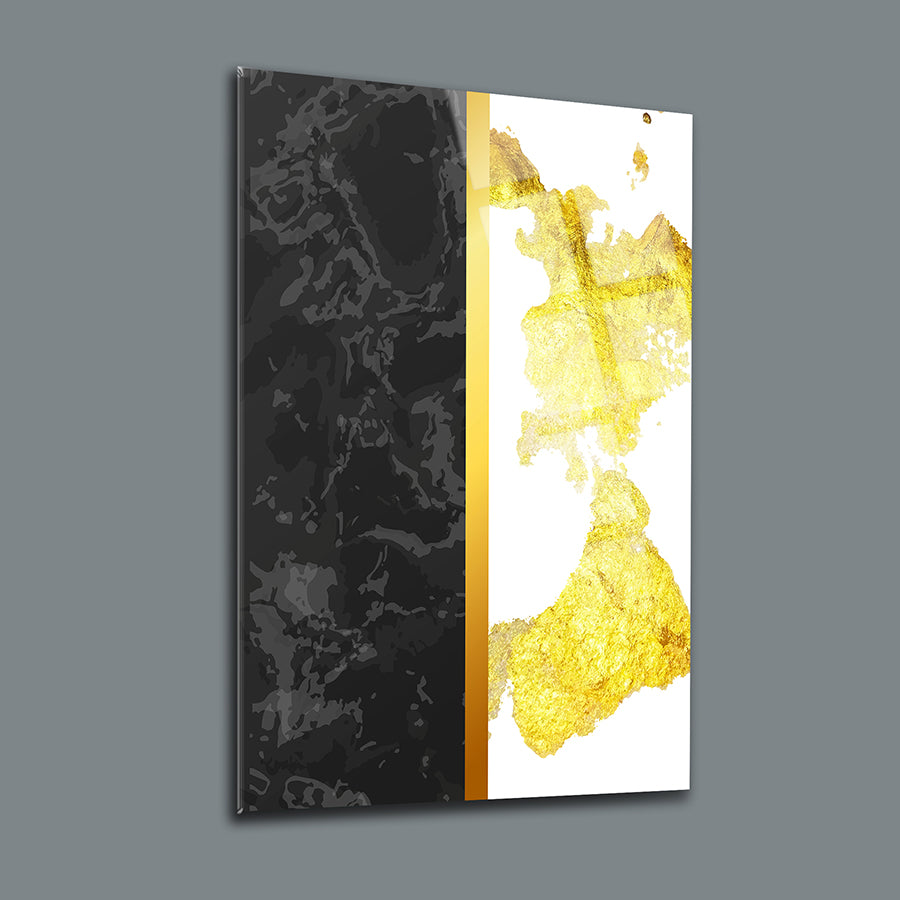 Geometrik Desen-5 3'lü Set Cam Tablo, siyah ve altın renkli modern tasarım, SRD Concept kalitesiyle.