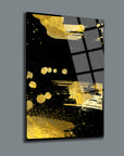 Gold splatter art on black background, modern glass wall decor by SRD Concept.