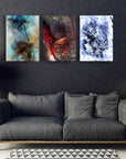 Soyut Desen-3 üçlü set cam tablo, modern oturma odası dekorasyonu için şık ve dayanıklı tasarım.