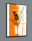 Modern cam tablo with abstract floral design and vibrant orange background.