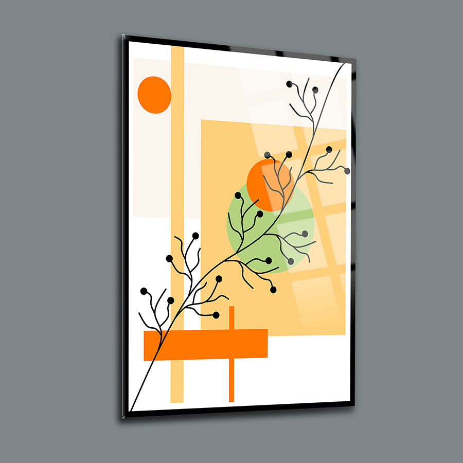 Modern art glass wall decor featuring abstract floral design with vibrant colors and shapes.