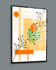 Modern art glass wall decor featuring abstract floral design with vibrant colors and shapes.
