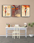 Afrikalı Kadın-1 3'lü set cam tablo, modern dekorasyon için zarif ve dayanıklı tasarım.