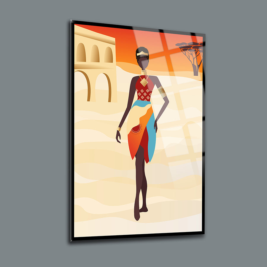 Afrikalı Kadın-1 3'lü set cam tablo, yüksek kaliteli UV baskı ile tasarlanmış, dayanıklı temperli cam.