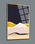 Modern Pembemsi Dağlar 3'lü Set Cam Tablo with geometric design and gold accents