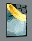 Modern abstract glass art featuring bold yellow and teal colors, showcasing SRD Concept's unique design.