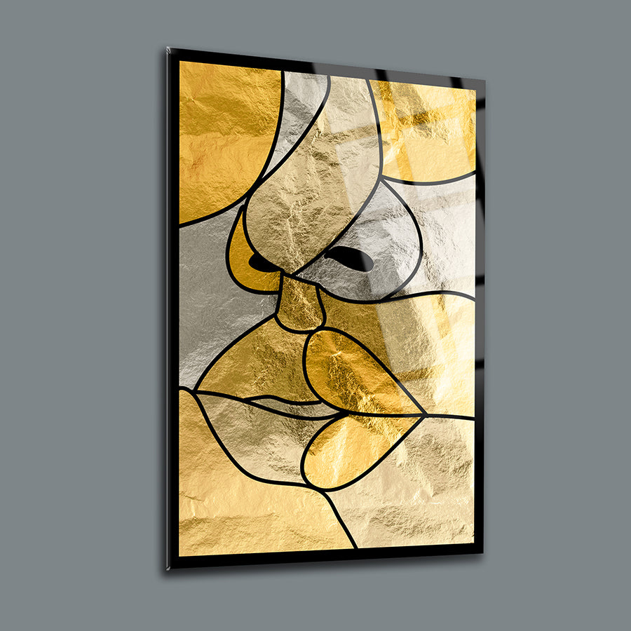 Duvardan Yüzler 3'lü Set Cam Tablo, modern tasarım, UV baskı, şık, dayanıklı, 4 mm kalınlığında, altın ve gümüş tonları.