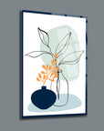 Stylish glass wall art featuring leaves in a vase with contemporary design and vibrant colors.