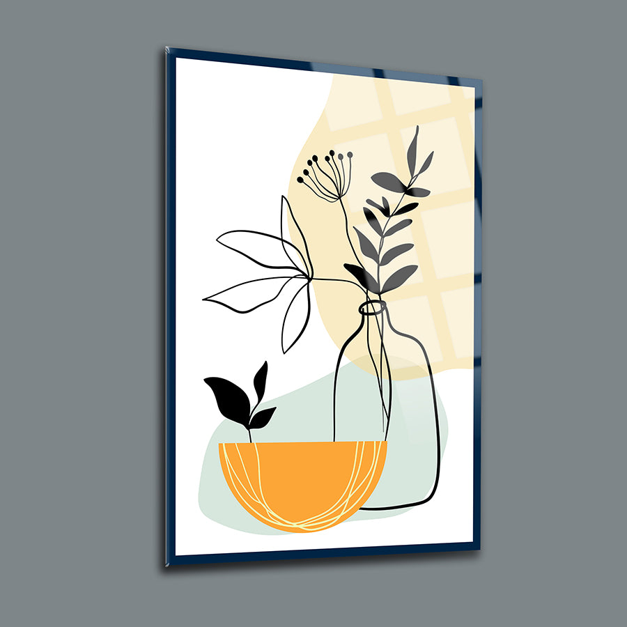 Şişedeki Yapraklar 3'lü Set Cam Tablo, modern tasarımlı, yüksek kaliteli cam tablosu.