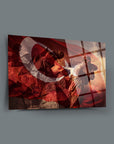 SRD Concept Cam Tablo depicting dynamic figures with Turkish flag elements, high-quality durable glass art.