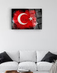 Türk Bayrağı temalı 9 mm cam tablo, modern oturma odası dekorasyonu için şık seçenek.