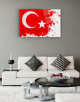 Türk bayrağı temalı cam tablo, modern oturma odası dekorasyonu için şık ve dayanıklı tasarım.