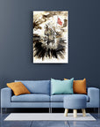 Atatürk 18 Cam Tablo displayed in a modern living room with a blue sofa and decorative pillows.