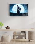 Atatürk 20 Cam Tablo featuring a figure with a flag against a moonlit background, ideal for modern decor.