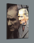 Atatürk 29 Cam Tablo featuring a dual portrait of Atatürk on high-quality tempered glass.