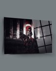 Atatürk on horseback with Turkish flag in a stylish glass wall art, showcasing high-quality UV printing.