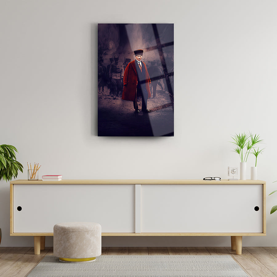 Atatürk 35 cam tablo, yüksek kaliteli 4 mm kalınlığında temperli cam, modern dekoratif sanat.