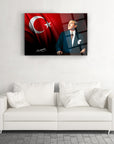 Beautiful Atatürk 38 Cam Tablo showcasing a portrait with Turkish flag, perfect for modern home decor.