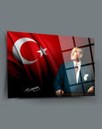 Atatürk 38 Cam Tablo with Turkish flag design, showcasing high-quality tempered glass and vibrant UV printing.
