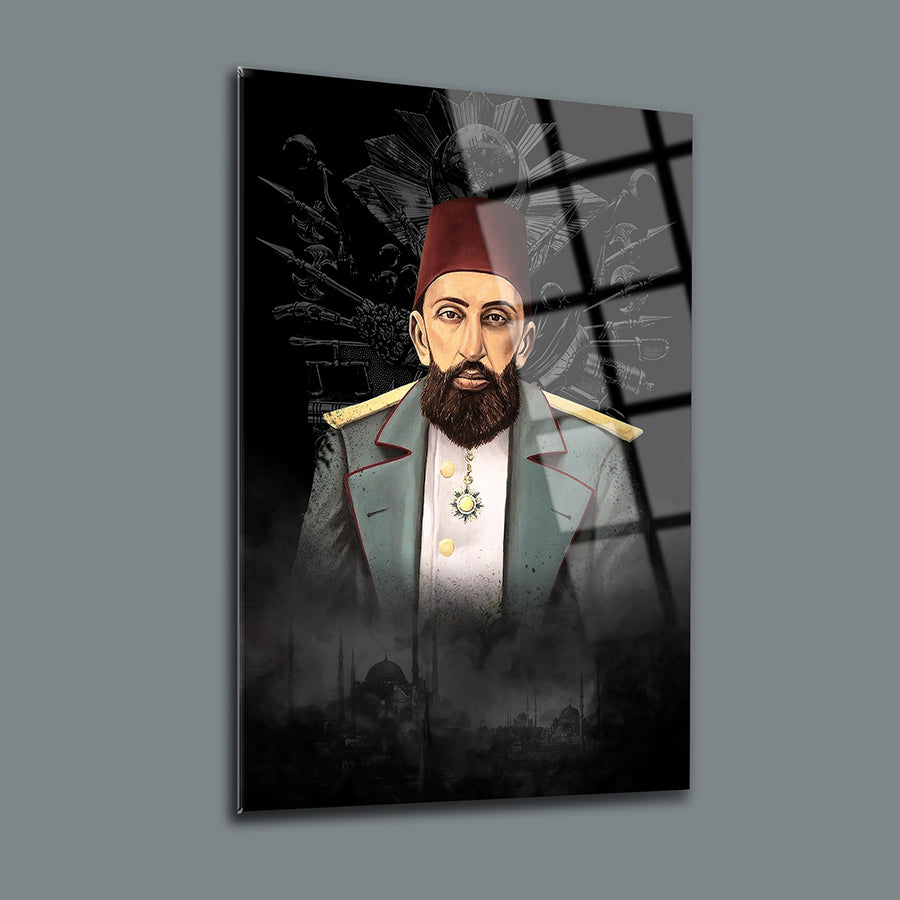 Abdülhamit Han 2 Cam Tablo, özel tasarım UV baskı ile yapılmış, dayanıklı 4 mm camdan imal edilmiştir.