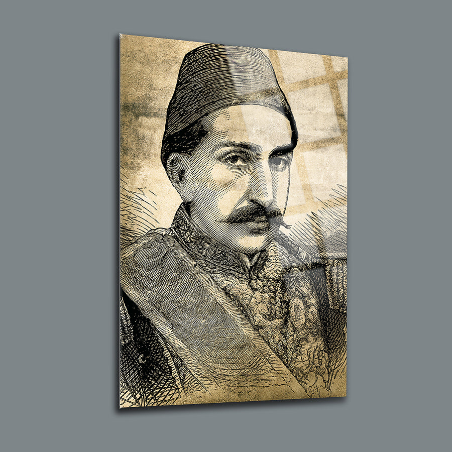 Abdülhamithan vintage portrait on 4mm tempered glass, elegantly designed by SRD Concept.