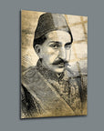 Abdülhamithan vintage portrait on 4mm tempered glass, elegantly designed by SRD Concept.