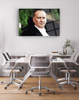 Modern office meeting room with a captivating artwork display and stylish furniture.