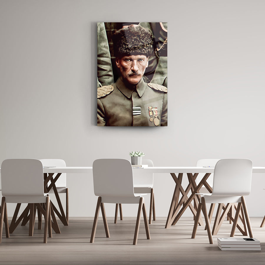 Atatürk 46 Cam Tablo - yüksek kaliteli UV baskı, modern dekorasyon için özel tasarım.