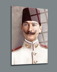 Atatürk 49 Cam Tablo featuring a historic portrait of Mustafa Kemal Atatürk on high-quality tempered glass.