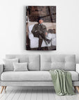Decorative Cam Tablo of Atatürk in a stylish living room setting with modern sofa and greenery.