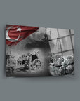 Çanakkale Geçilmez Cam Tablo featuring a historic collage of Turkish military scenes.