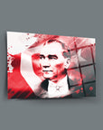 Artistic glass wall art featuring a vibrant portrait inspired by Atatürk's legacy and Turkish symbolism.