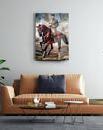 Atatürk 57 Cam Tablo featuring a mounted soldier on horseback in an artistic setting.