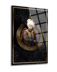 Osman Bey Cam Tablo featuring a regal portrait with ornate gold detailing and a black background.