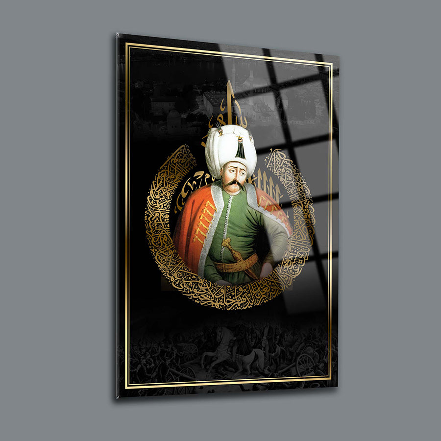 Yavuz Sultan Selim decorative glass wall art with 4mm thick, tempered high-quality glass, UV printed design.