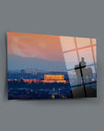Atatürk silhouette with Turkish flag over Anıtkabir in a stunning glass wall art design.