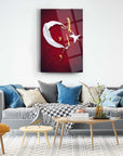 Atatürk and Turkish flag glass wall art in a stylish living room decor.