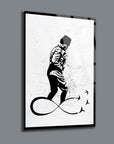 Artistic Cam Tablo featuring a figure in motion, symbolizing infinity with birds flying, high-quality glass design.