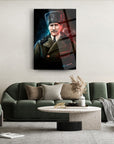 Atatürk 71 Cam Tablo, UV baskılı yüksek kaliteli cam dekor, modern oturma odası sanatı.