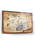 Piri Reis map glass wall art, high-quality tempered glass with unique UV printing, durable and stylish decor.