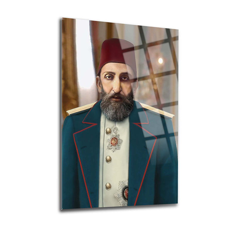 Abdülhamit Han 3 Cam Tablo, 4 mm kalınlığında temperli camdan, yüksek kaliteli UV baskı ile tasarlanmış dekoratif tablo.