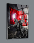 Atatürk statue on horse with a Turkish flag, displayed on high-quality glass art by SRD Concept.