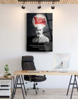 Mehmet Akif Ersoy cam tablo, ofis dekorasyonu, Türk bayrağı ile modern tasarım.