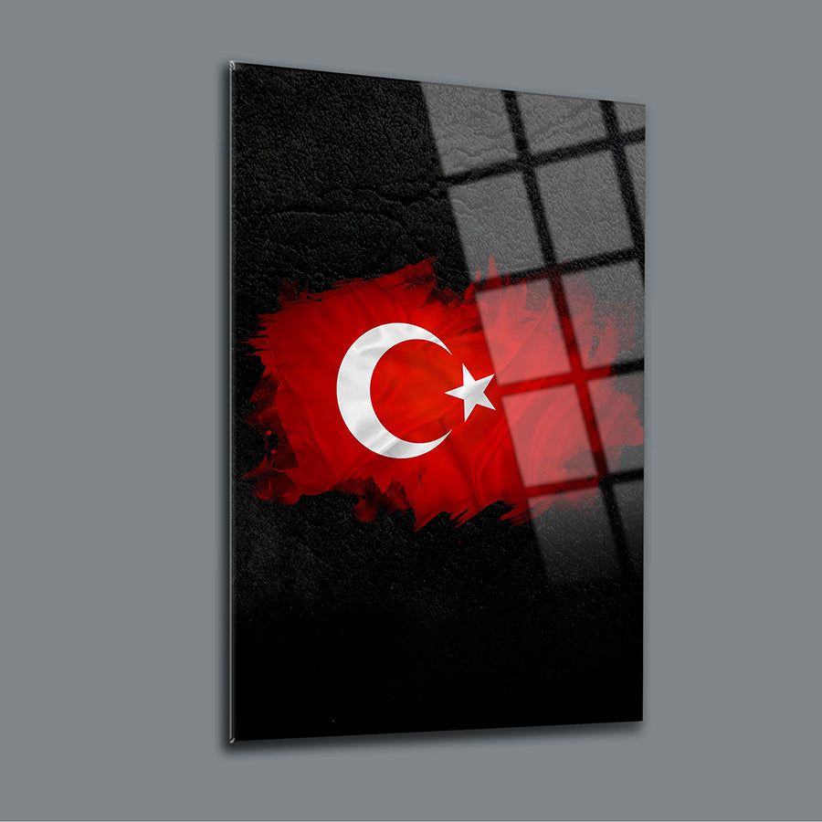 Türk Bayrağı tasarımlı 12 cam tablo, UV baskı ile özel tasarlanmış, dayanıklı ve şık dekorasyon ürünü.