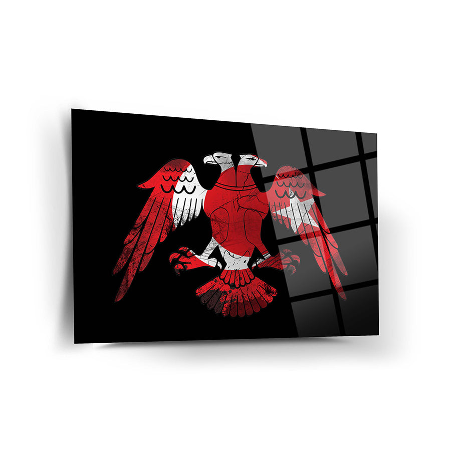 Kartal Türk Bayrağı cam tablo, yüksek kaliteli UV baskı ile tasarlanmış şık dekorasyon ürünü.