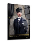 Atatürk 91 Cam Tablo with quote on independence, showcasing high-quality UV printed glass art.