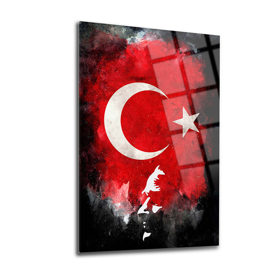 Atatürk and Turkish flag glass wall art, durable UV-printed design on 4mm tempered glass.