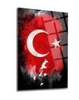 Atatürk and Turkish flag glass wall art, durable UV-printed design on 4mm tempered glass.